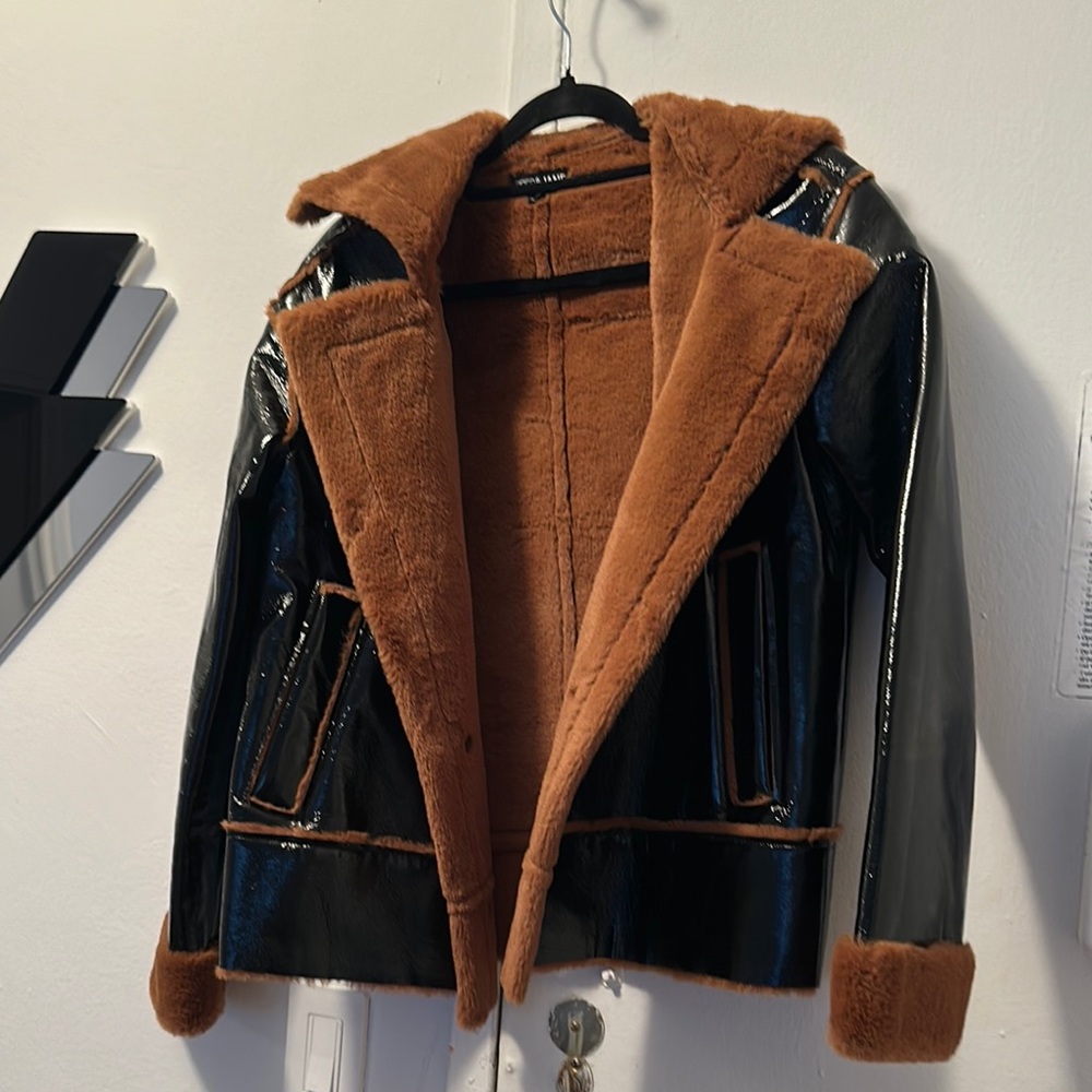 Trendy Faux Leather and Fur Jacket